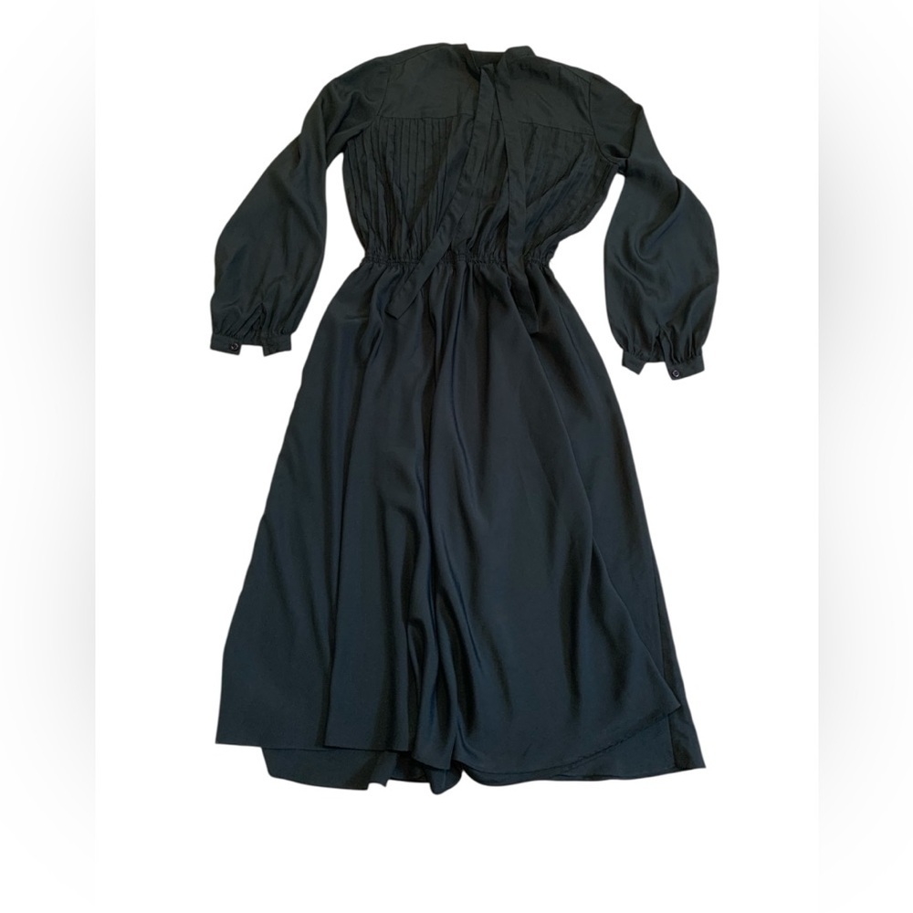 Vintage 1980s Rowie Black Pleated Midi Dress, Polyester Made in Hong Kong Medium